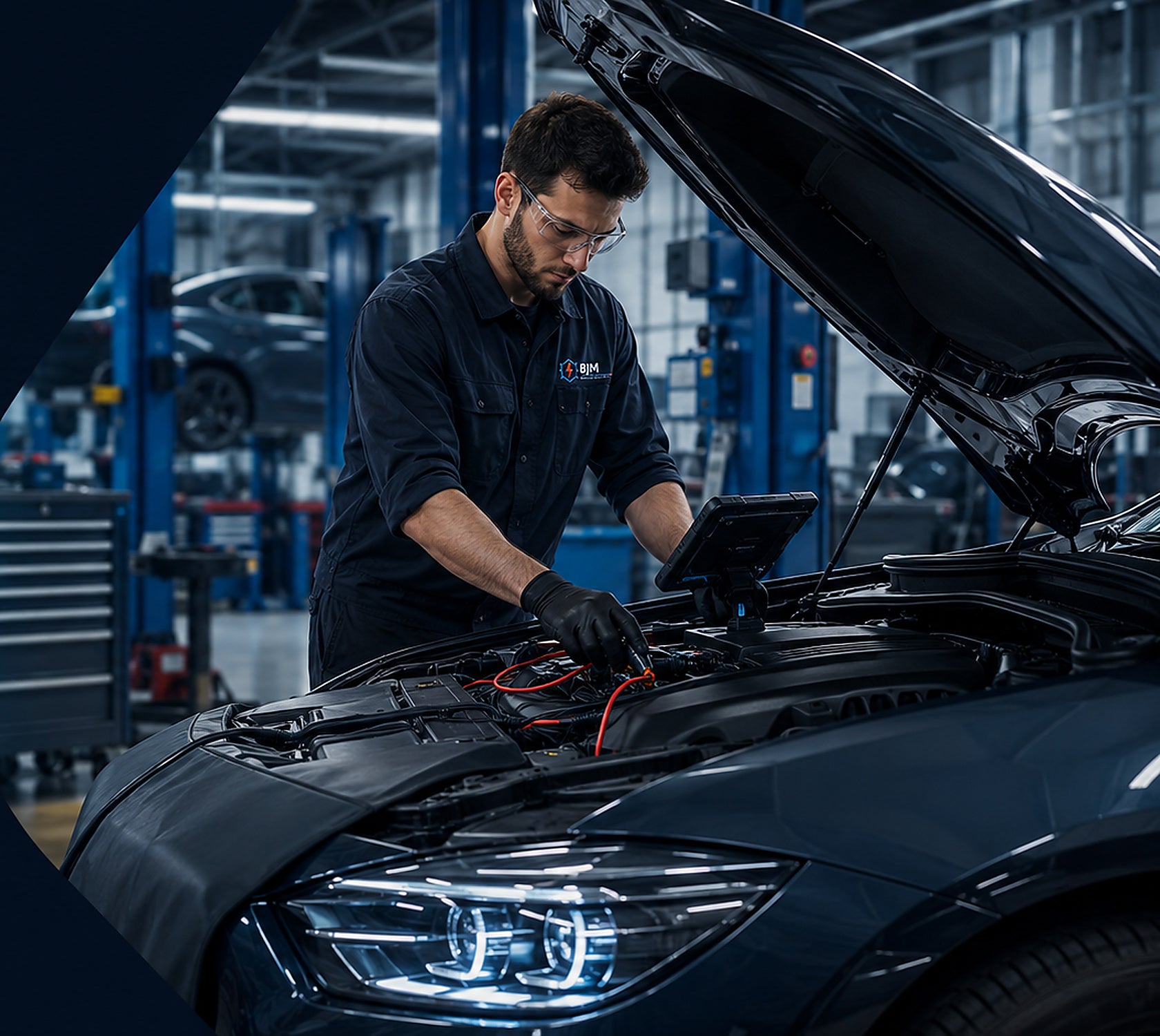 BJM mechanical and electrical technician working on a vehicle